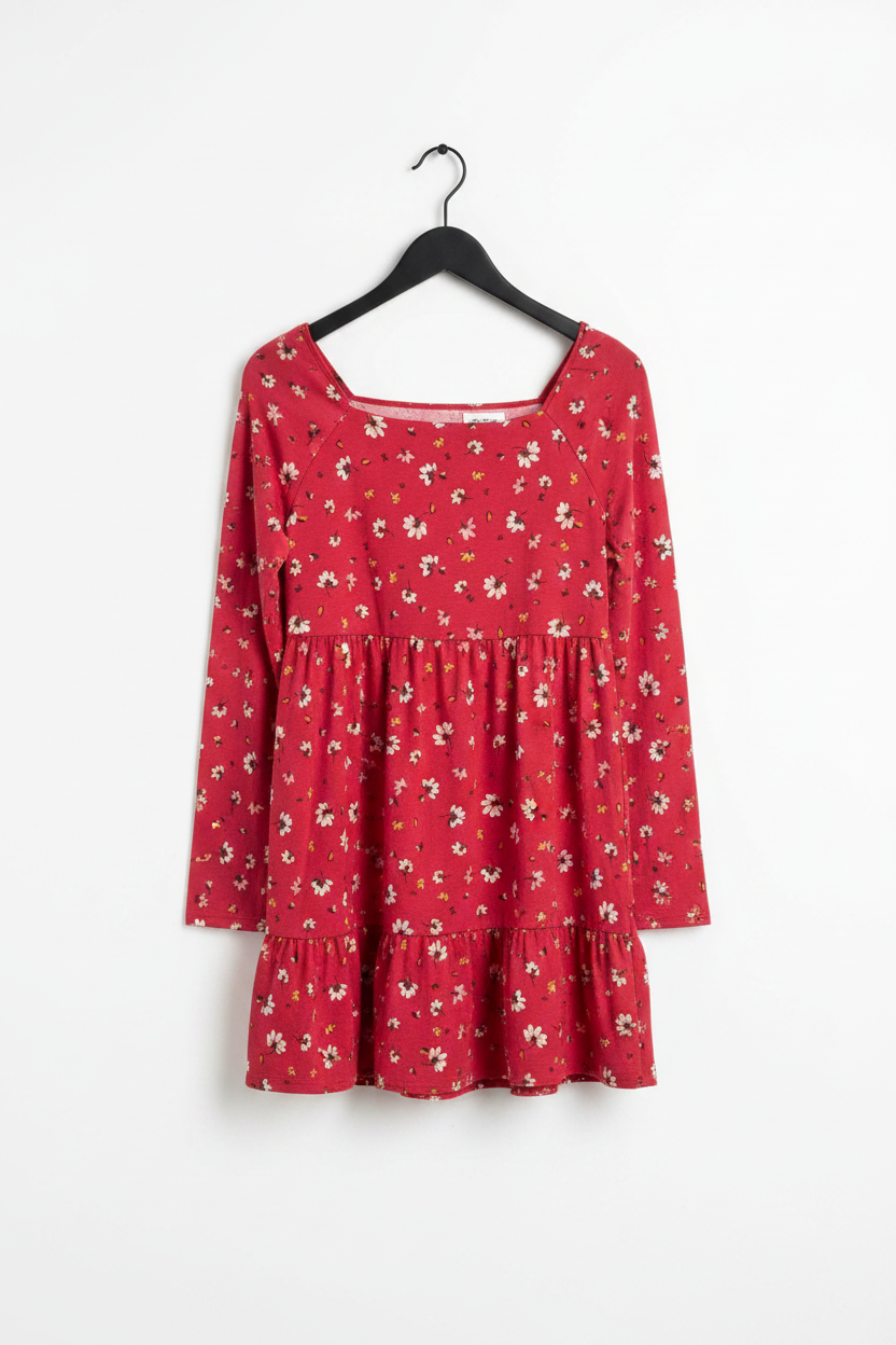 Red Floral Babydoll Dress - No Model
