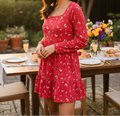 Red Floral Tiered Dress - Youthful Latina