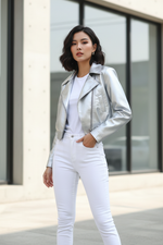 Women's Cropped PU Leather Jacket thumbnail 1