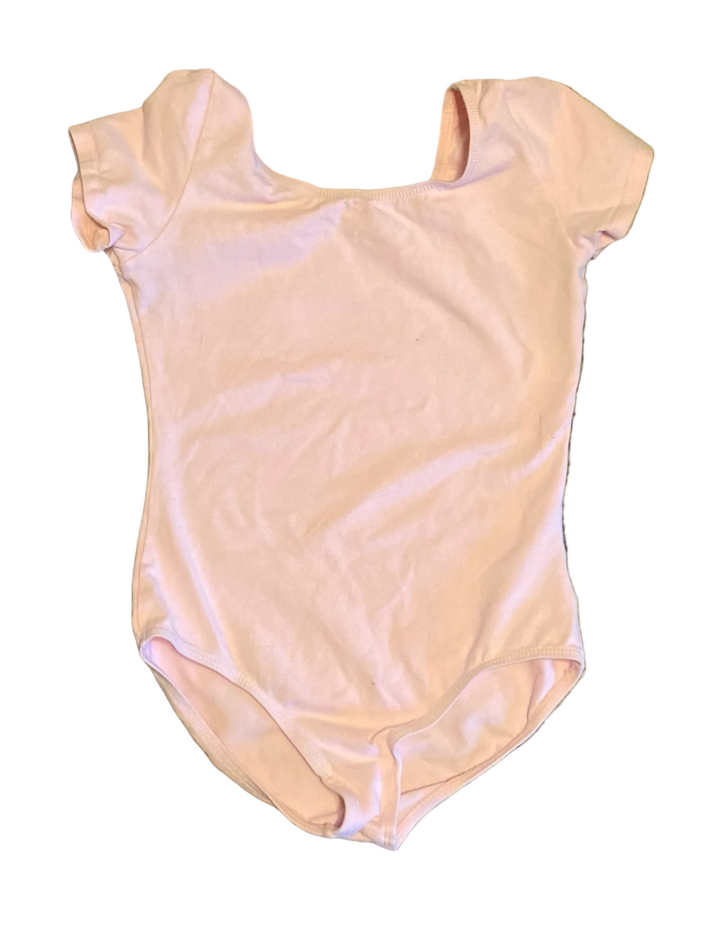 TE&A Treasures ballet pink short-sleeve leotard for children, made of stretchy fabric with a scoop neck.