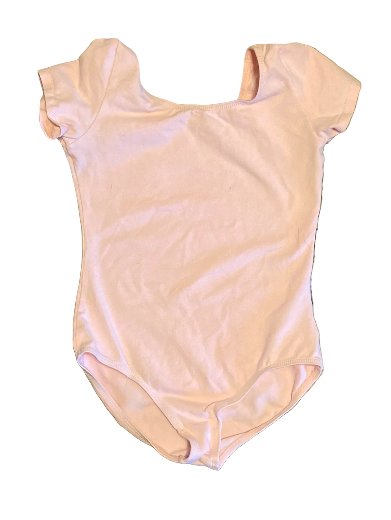 TE&A Treasures ballet pink short-sleeve leotard for children, made of stretchy fabric with a scoop neck.