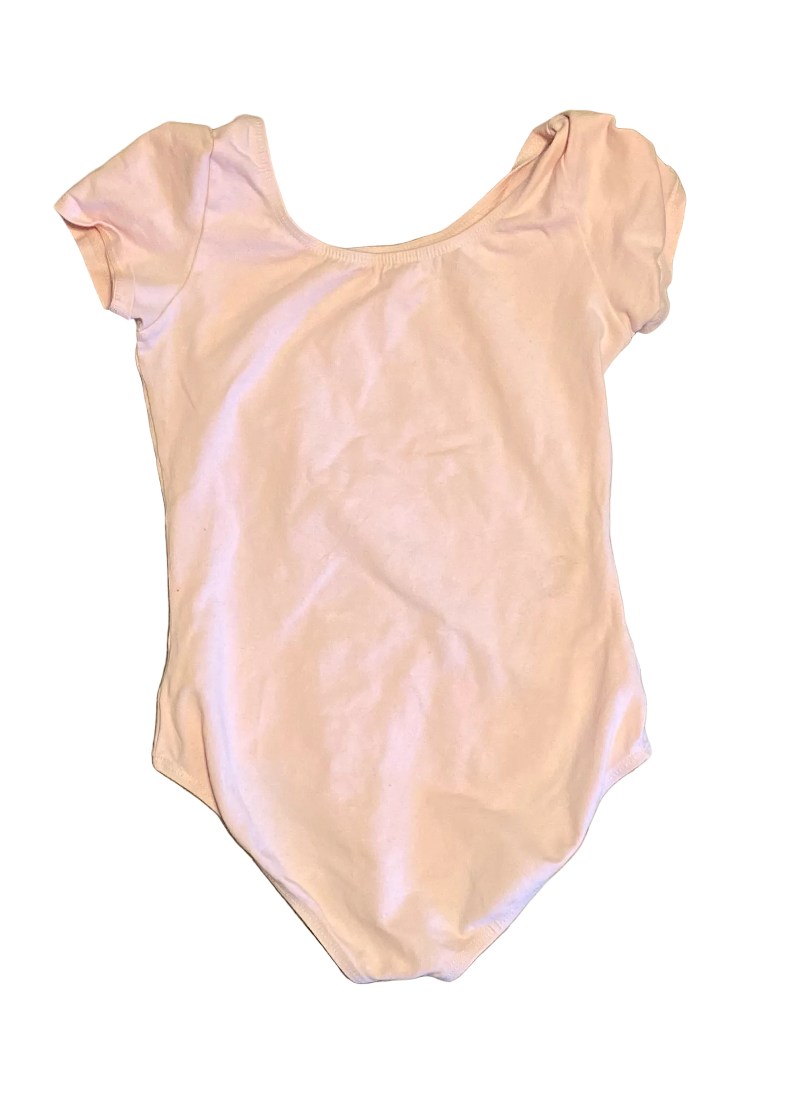 TE&A Treasures ballet pink short sleeve leotard for children, made of stretchy fabric with scoop neckline.